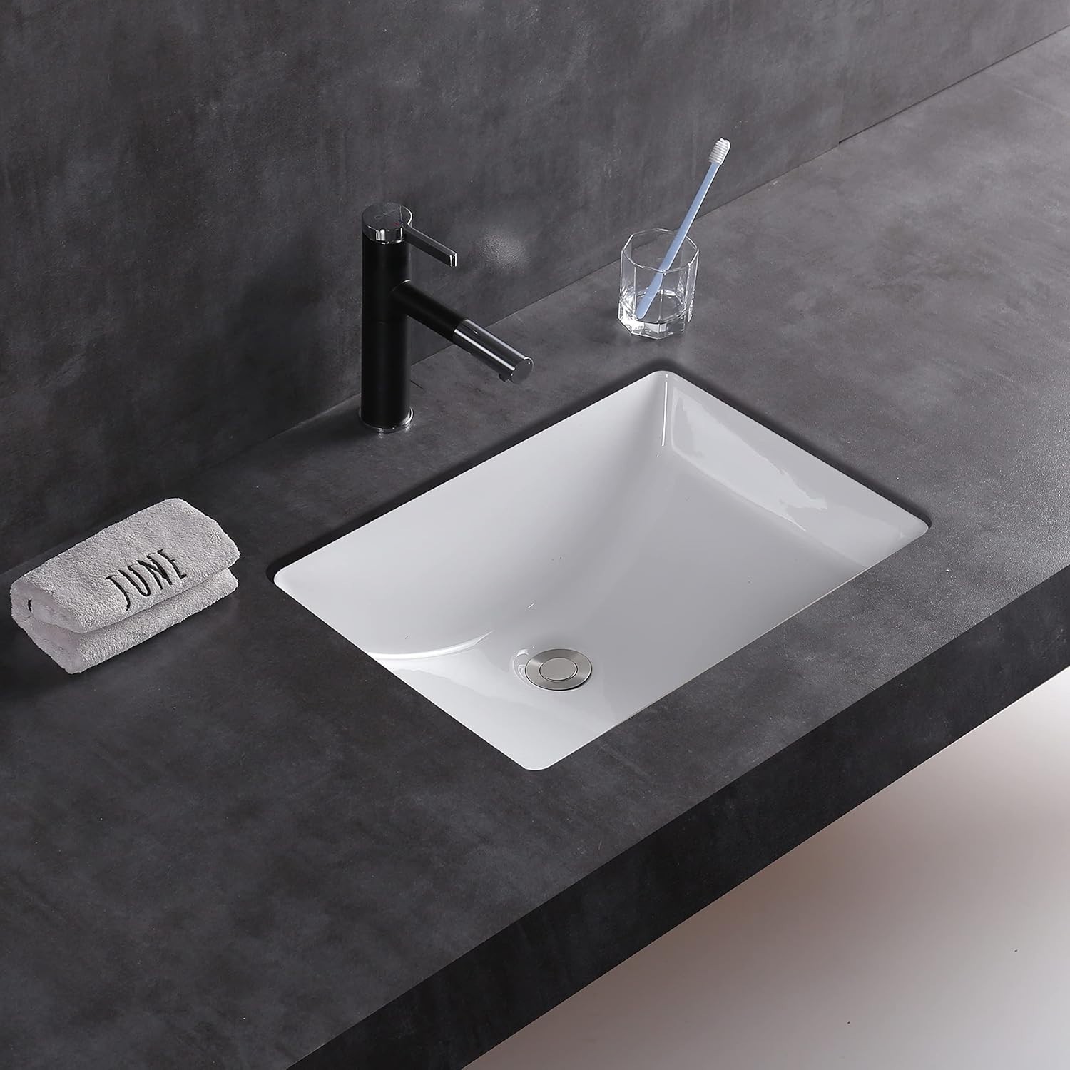 MEJE 202H 18″ White Rectangle Undermount Bathroom Sink Ceramic Vanity Lavatory