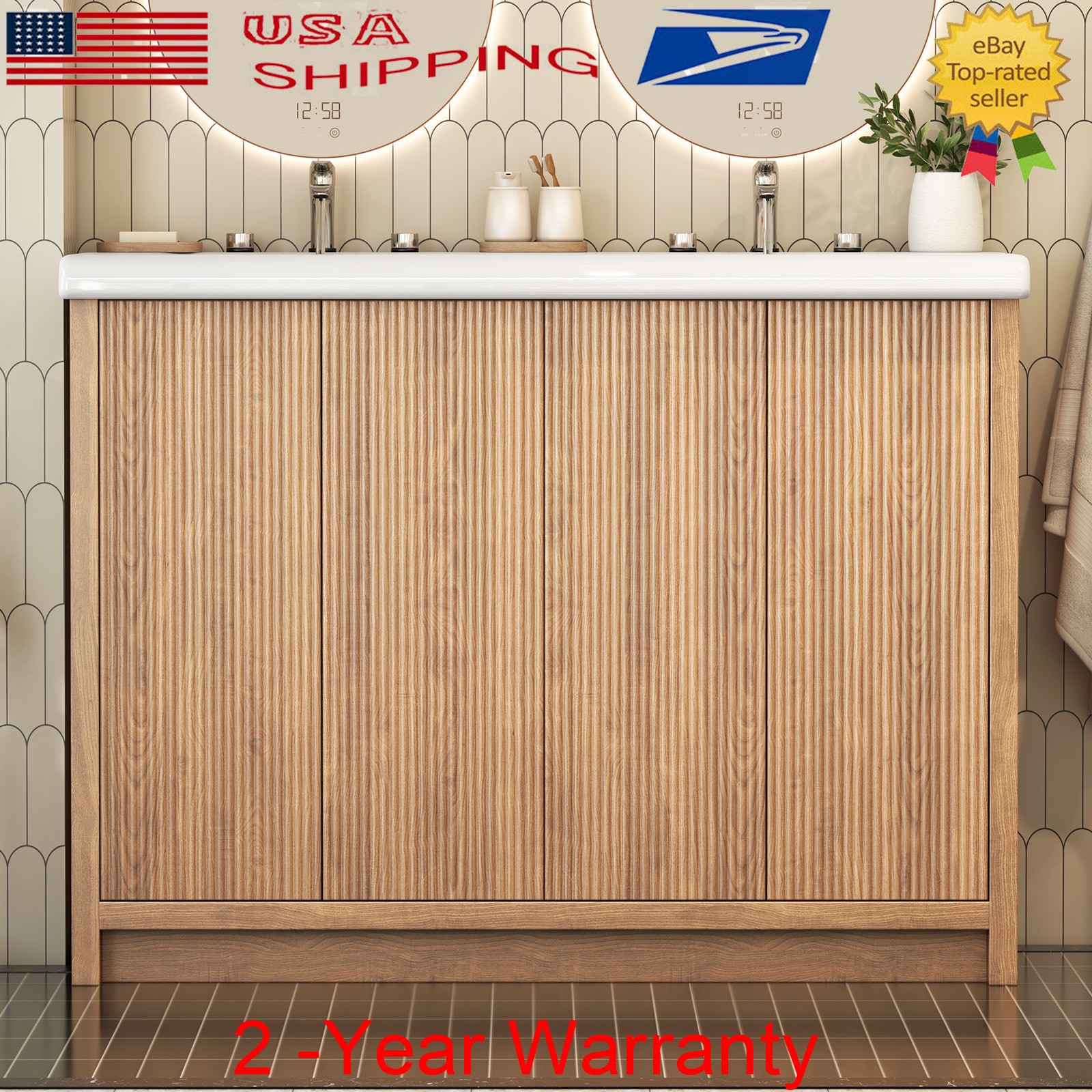 47.3″ Bathroom Vanity w/ Double Sink Storage Cabinet Set with Doors FreeStanding