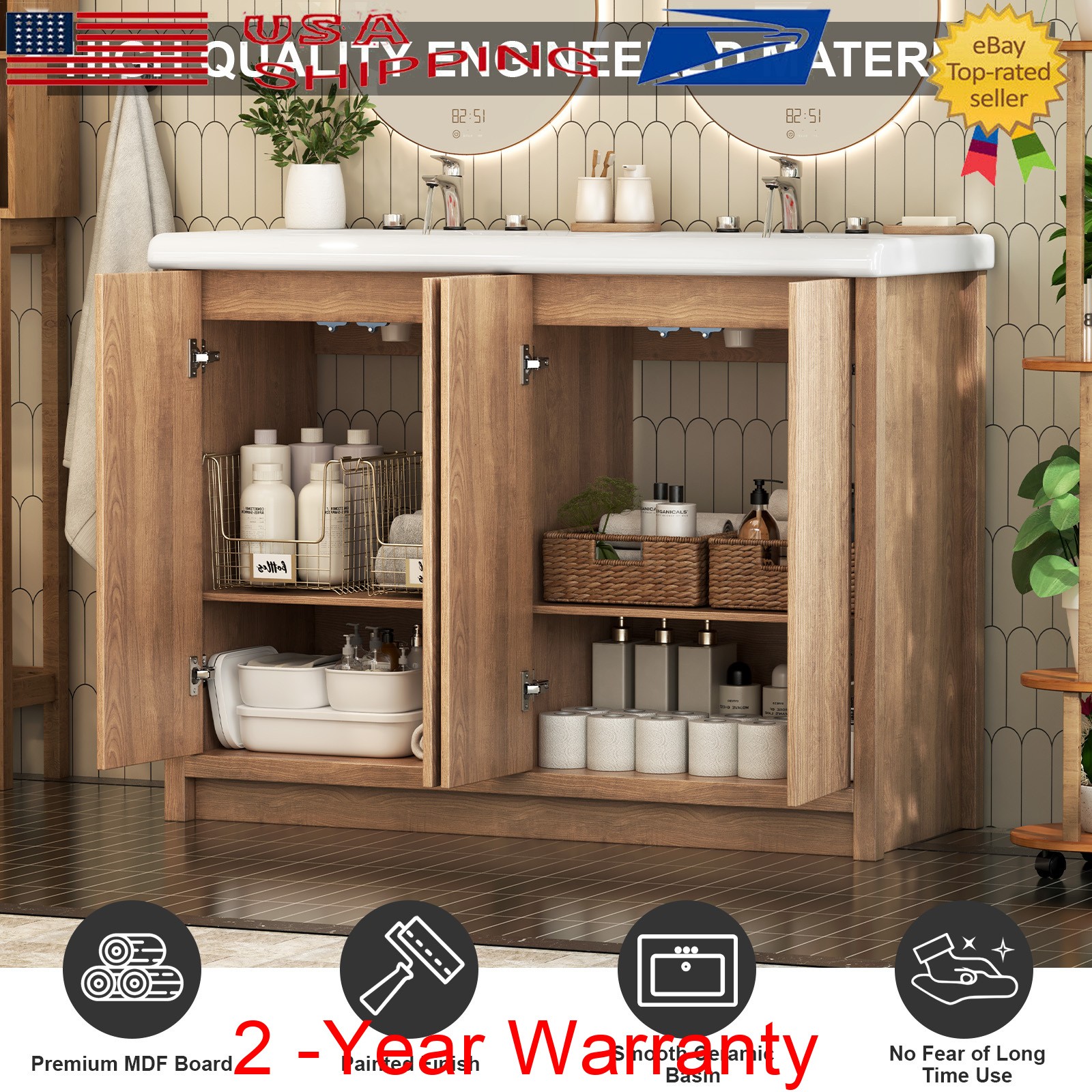 47.3″ Bathroom Vanity w/ Double Sink Storage Cabinet Set with Doors FreeStanding