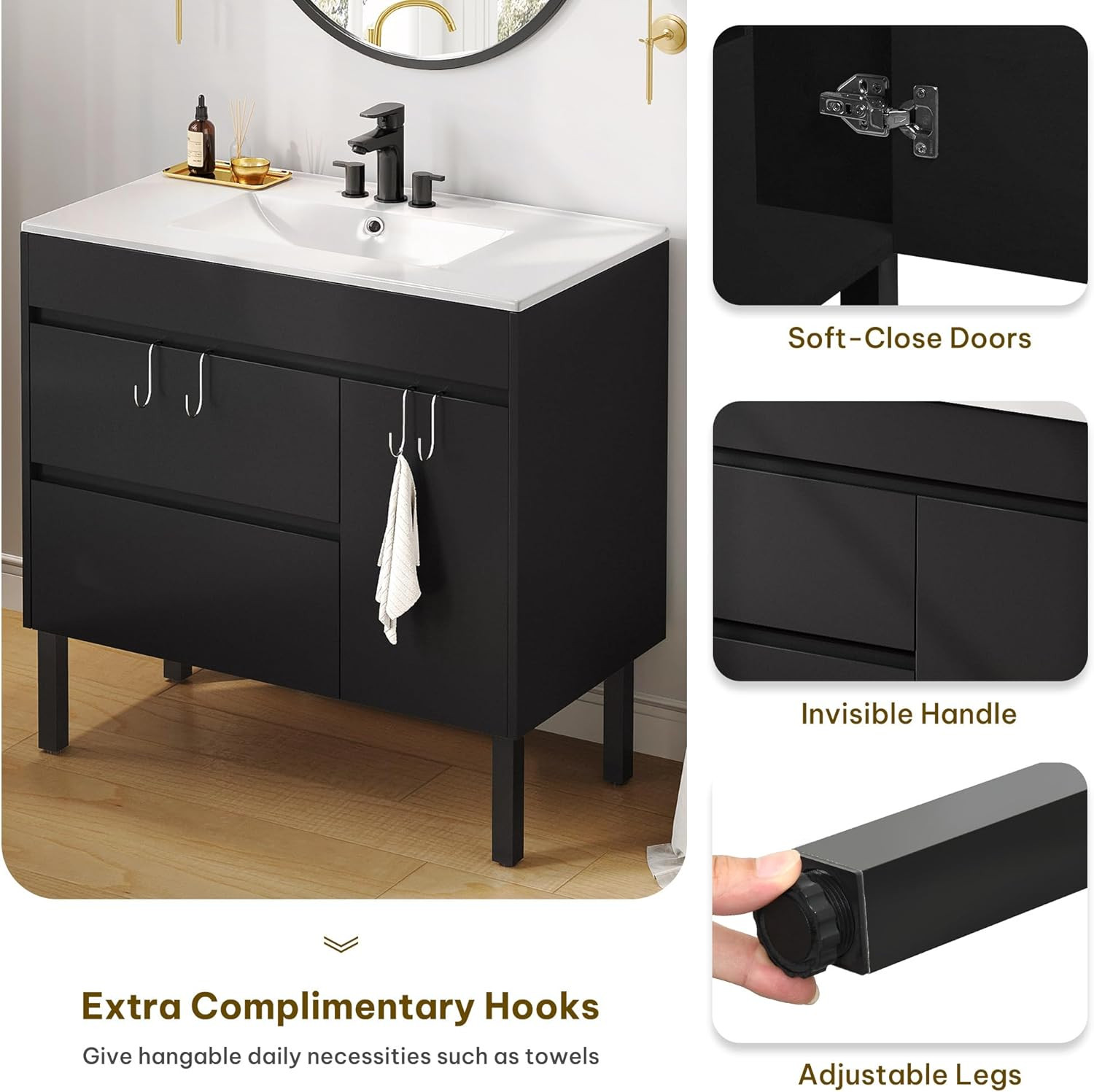 YITAHOME 36 Inch Bathroom Vanity with Sink, Bathroom Cabinet Vanity for Media Sp