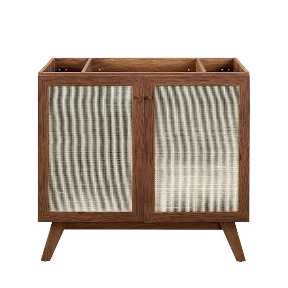 Pemberly Row 36″ Modern Wood Bathroom Vanity Cabinet with Rattan Door in Walnut