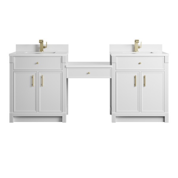 84″ James Martin Bellshire 660-VMC84-BW-1WZ Dual Vanity Cabinet White Zeus Top