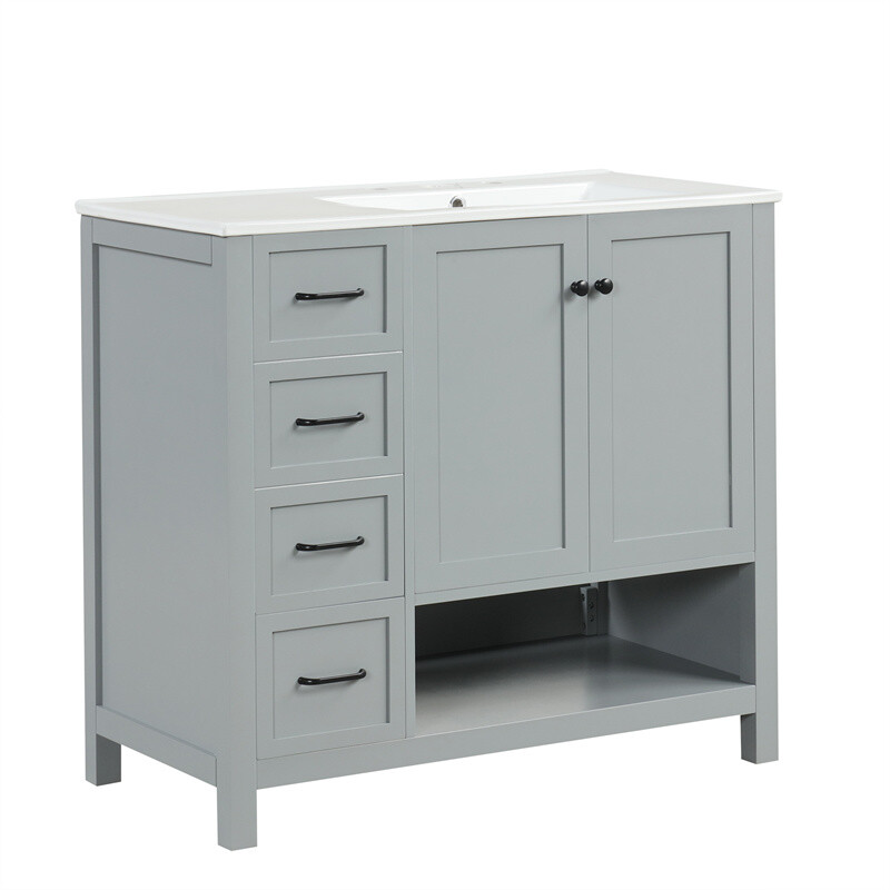 36″ Gray Bathroom Vanity with Sink Top,Vanity Cabinet with 2 Doors & 2 Drawers