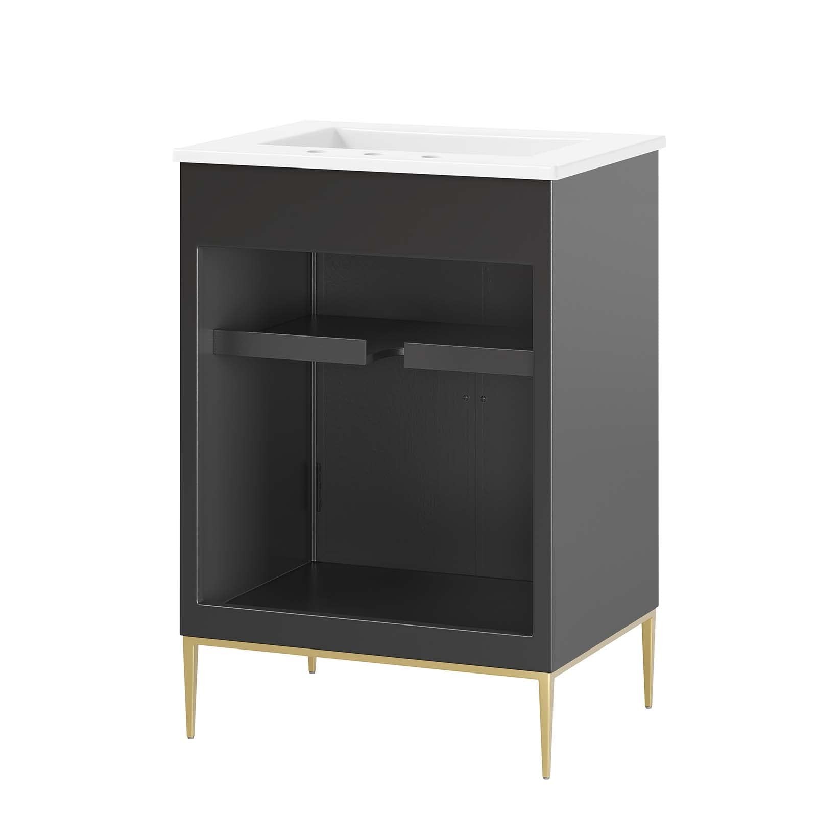 Modway Awaken 24″ Solid Wood and MDF Bathroom Vanity in White/Black