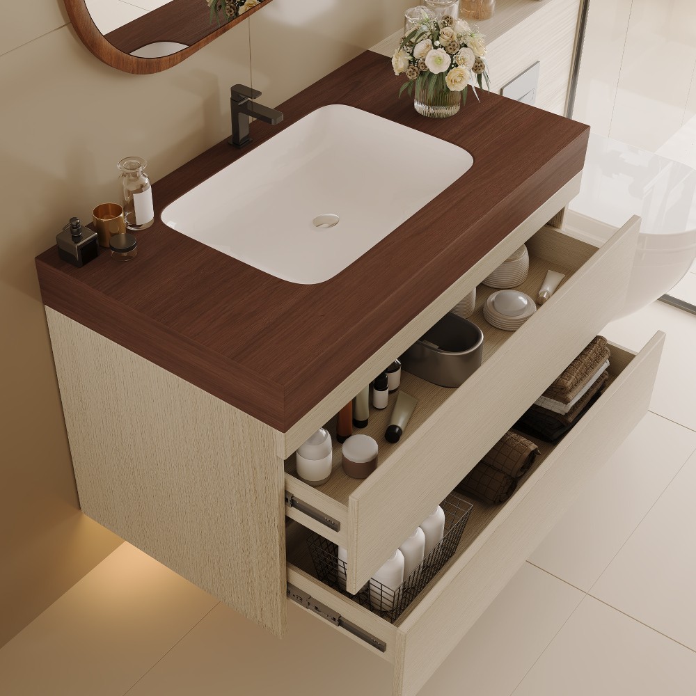 29.9″ Floating Bathroom Vanity with Marble Top & Undermount Sink, Wall-Mounted