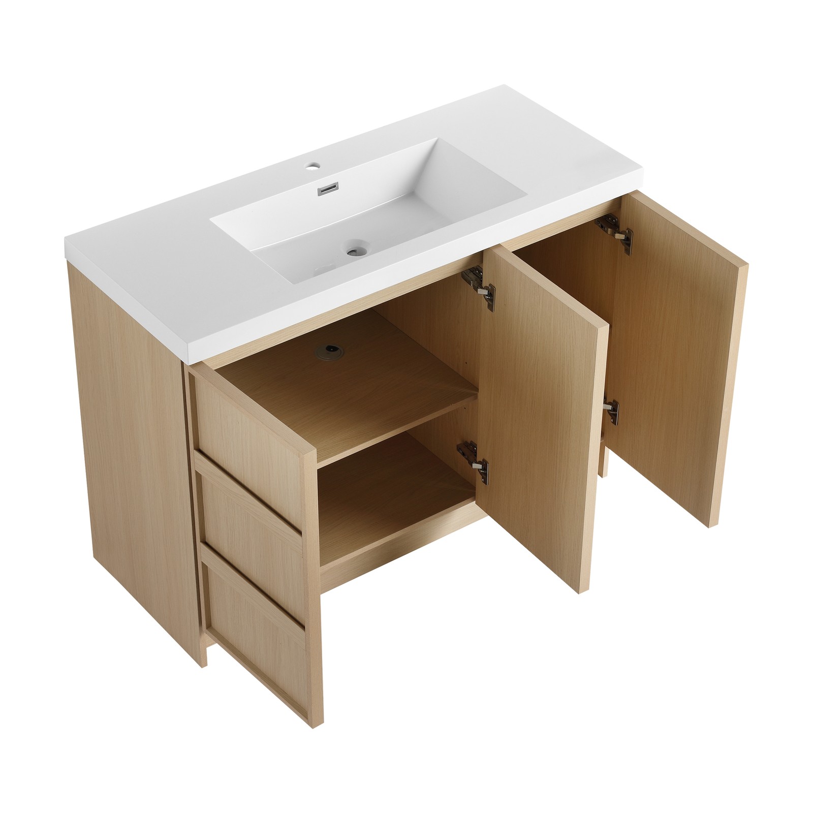 48 Inch Plywood Freestanding Bathroom Vanity Cabinet 3 Doors With Resin Sink Oak