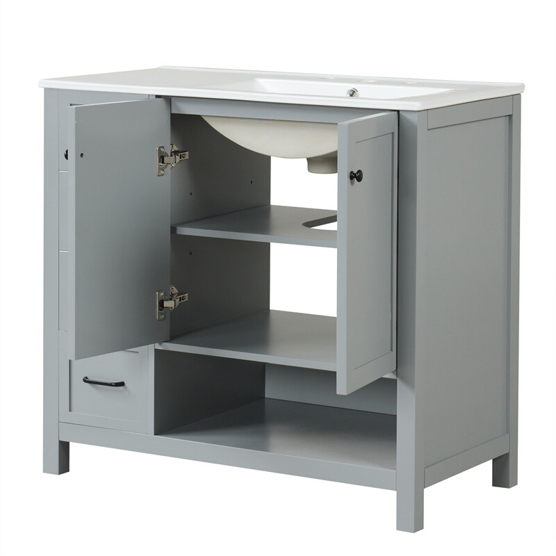 36″ Gray Bathroom Vanity with Sink Top,Vanity Cabinet with 2 Doors & 2 Drawers