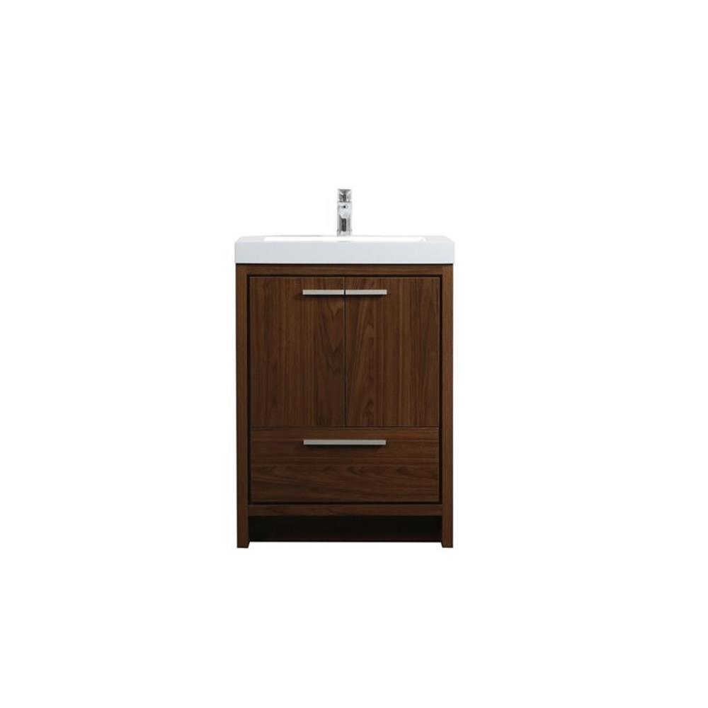 Elegant Decor Wyatt 24″ Aluminum Alloy and MDF Single Bathroom Vanity in Walnut
