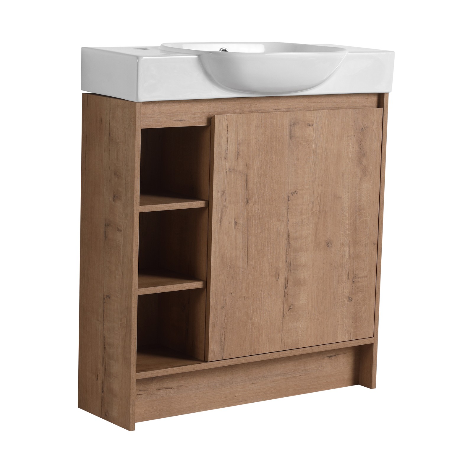 30inch Plywood Freestanding Bathroom Vanity Cabinet With Ceramic Sink Basin Oak