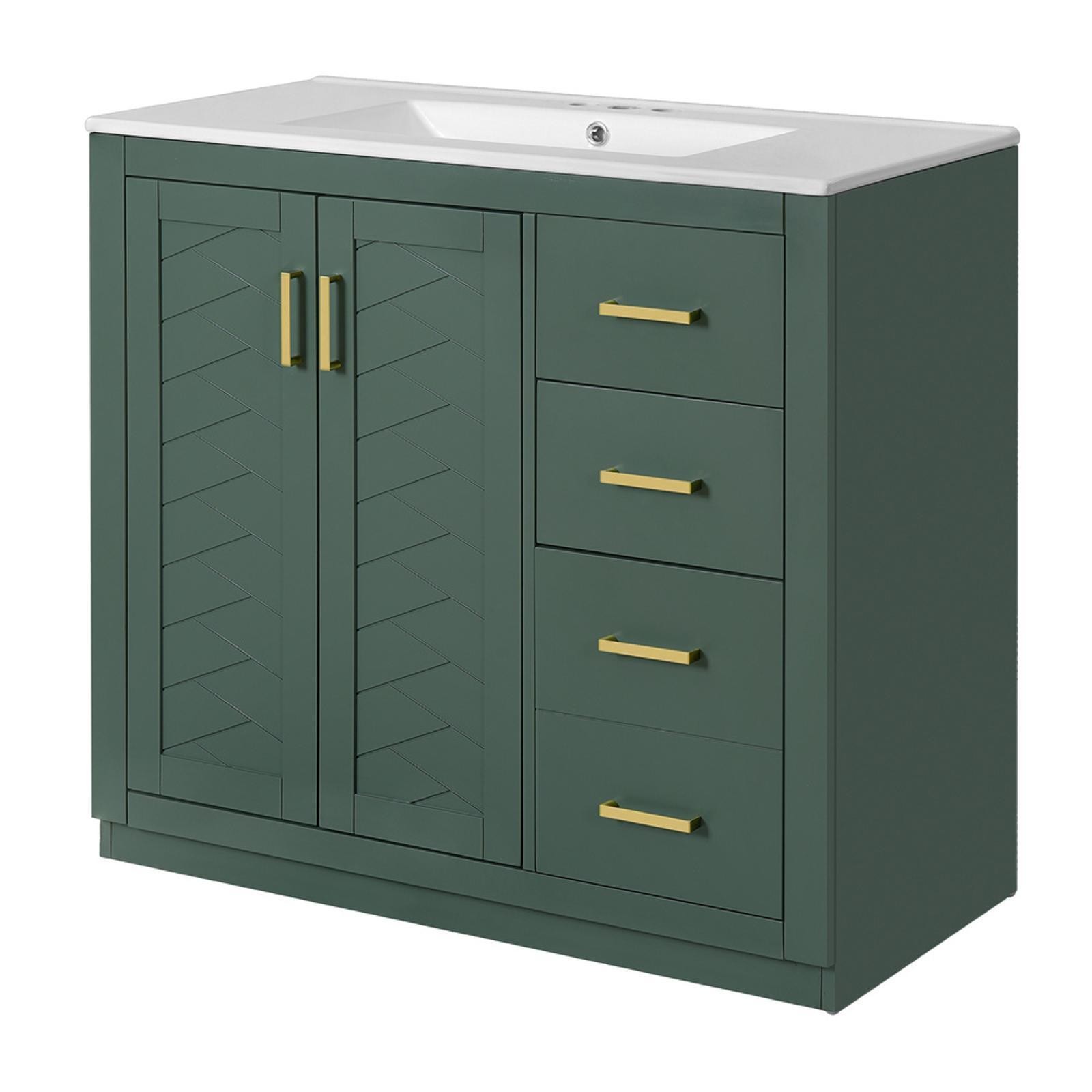 36” Bathroom Vanity with Ceramic Sink, Solid Wood Frame, Freestanding
