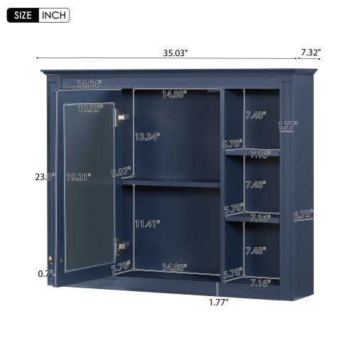 36” Blue Bathroom Vanity w/ Sink & Mirror Cabinet Storage Soft Close Doors