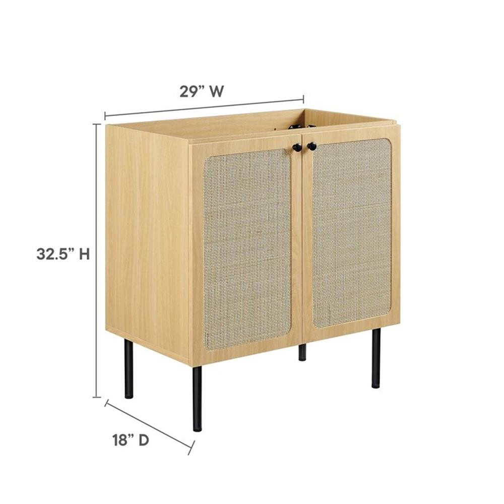 Modway Chaucer 30″ Wood & Rattan Bathroom Vanity Cabinet in Oak