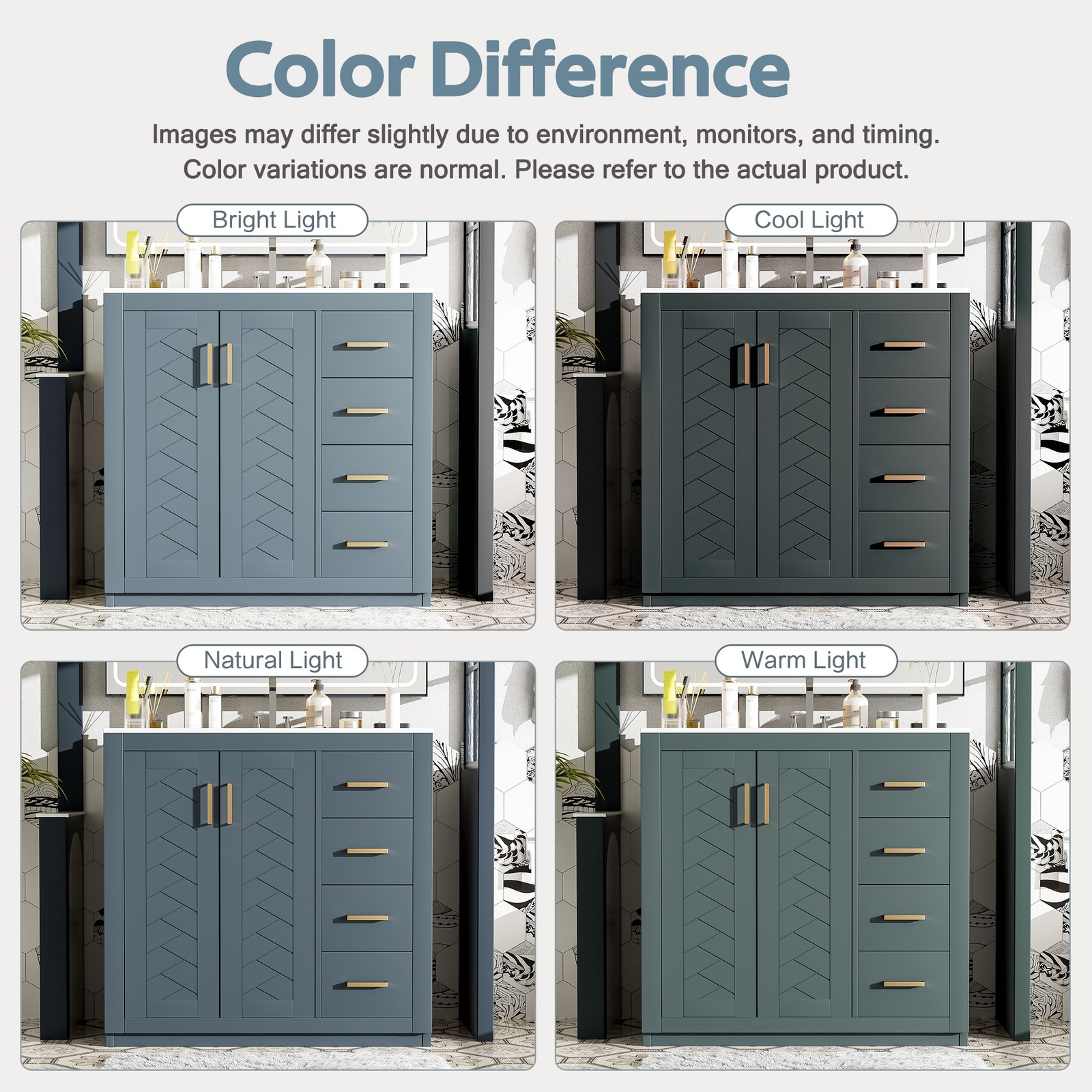 36″ Bathroom Vanity with Ceramic Sink, Solid Wood Frame, 3 Drawers & Doors