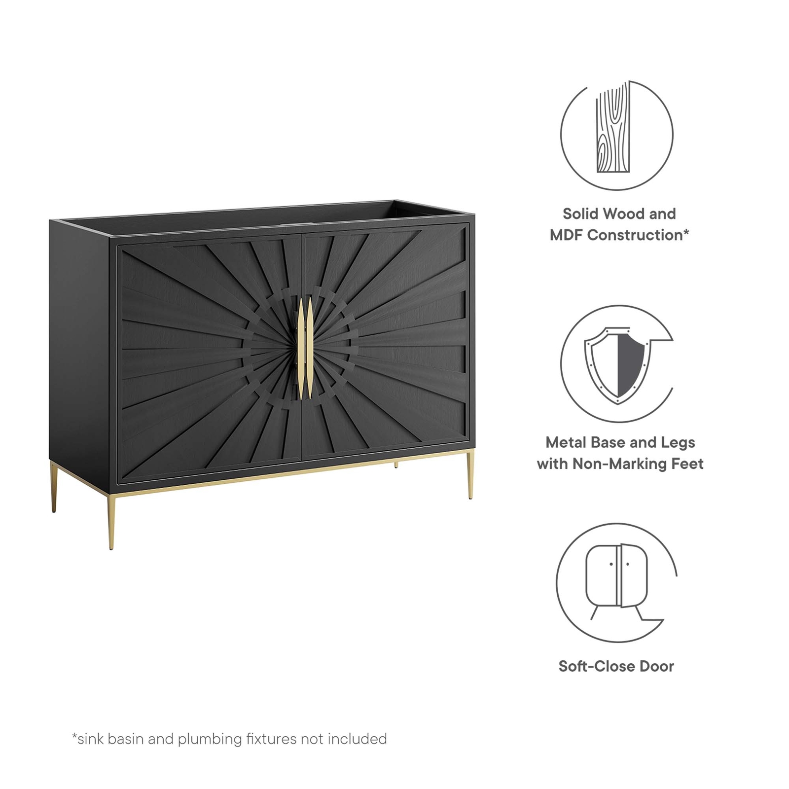 Awaken 48″ Double or Single Sink (Not Included)Bathroom Vanity Cabinet in Black