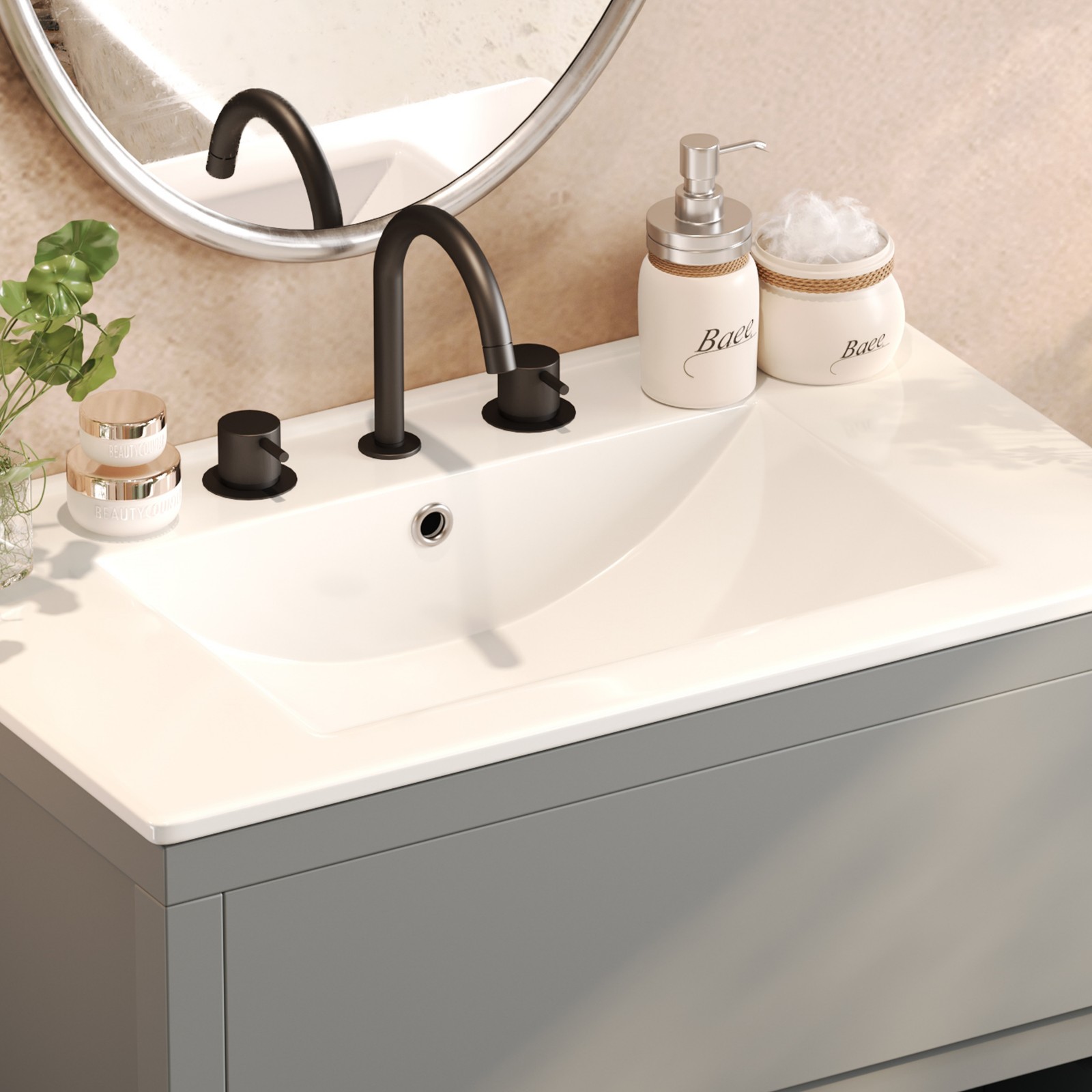 30″ Bathroom Vanity with Ceramic Sink & 2 Drawers, Gray