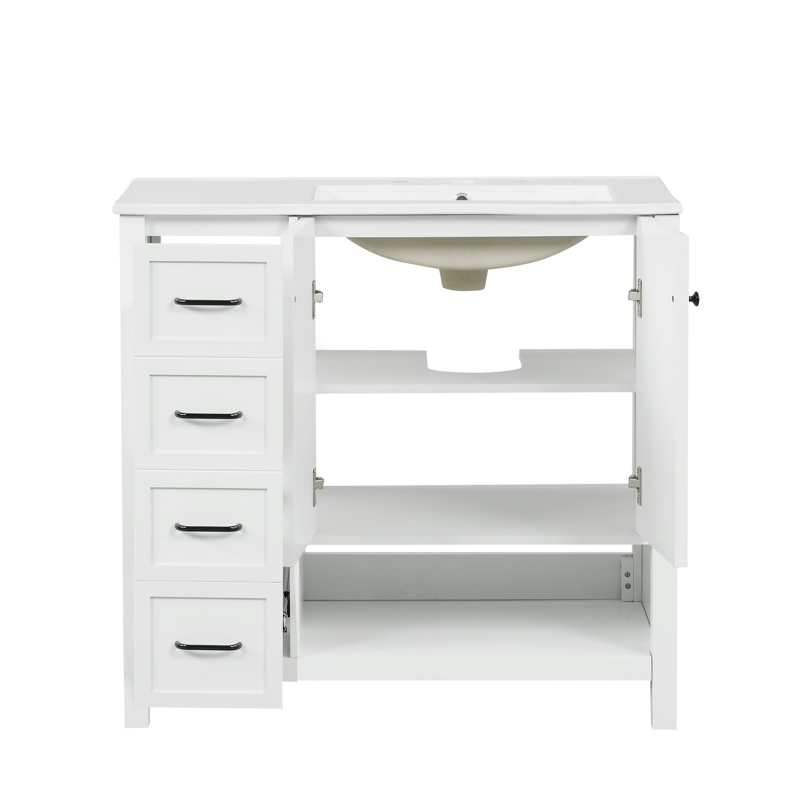 36″ Bathroom Vanity with Ceramic Sink, Modern Storage Cabinet w/Doors & Drawers