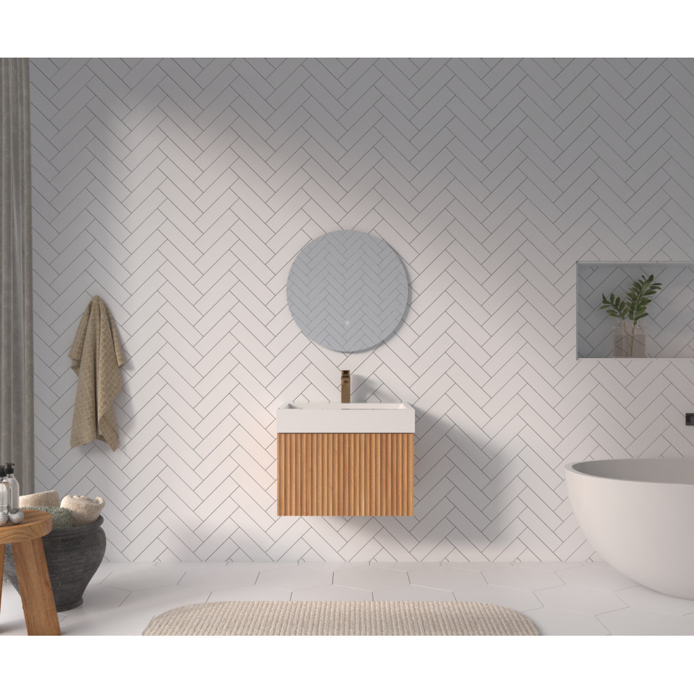 24in Wall Mounted Floating Bathroom Vanity Sink Integrated Basins Acacia Plywood