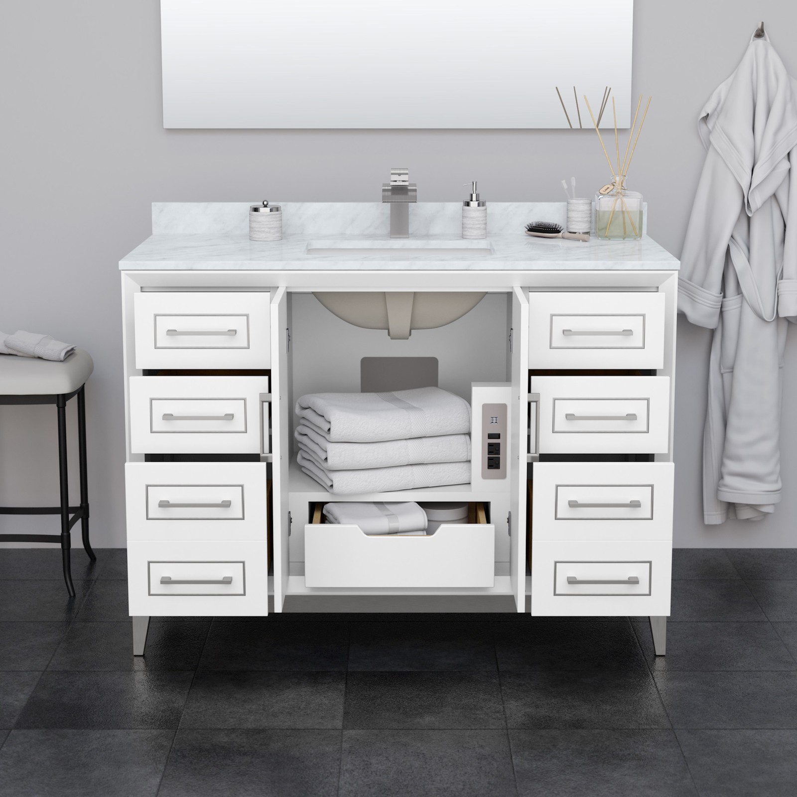 Wyndham Collection WCH515148S-NAT-UNSMXX Marlena 48″ – Black / Brushed Nickel