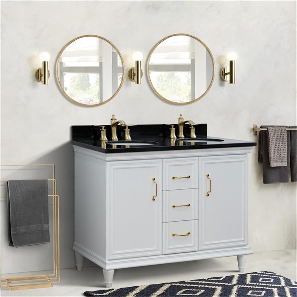 49 in. Double Wooden Vanity White with Black Galaxy Oval Sink