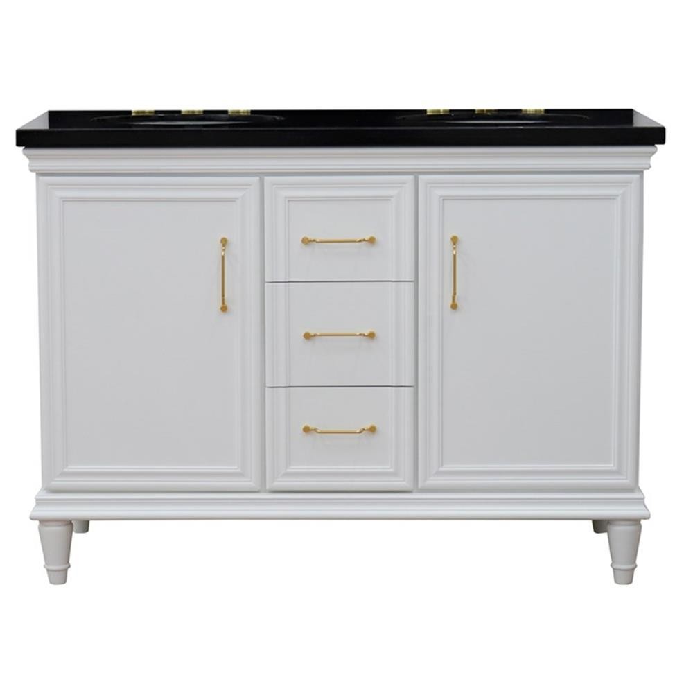 49 in. Double Wooden Vanity White with Black Galaxy Oval Sink