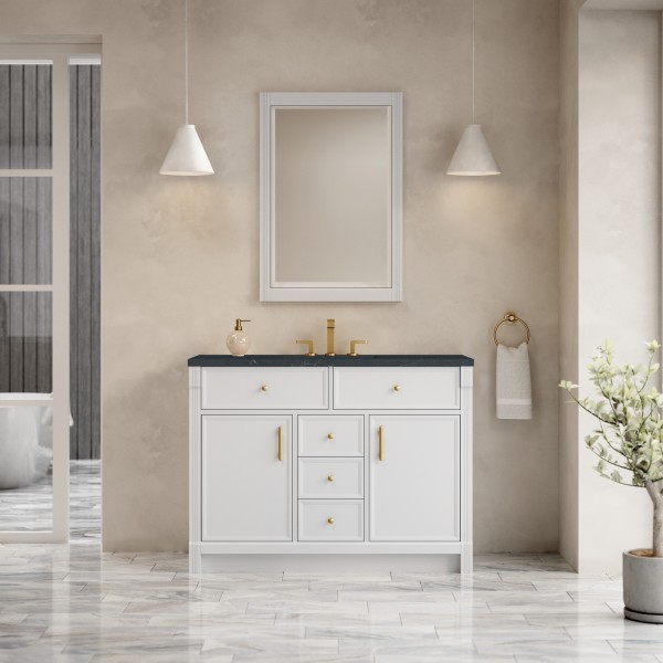 48″ James Martin Bellshire 660-V48-BW-3CSP Vanity Cabinet Charcoal Soapstone Top