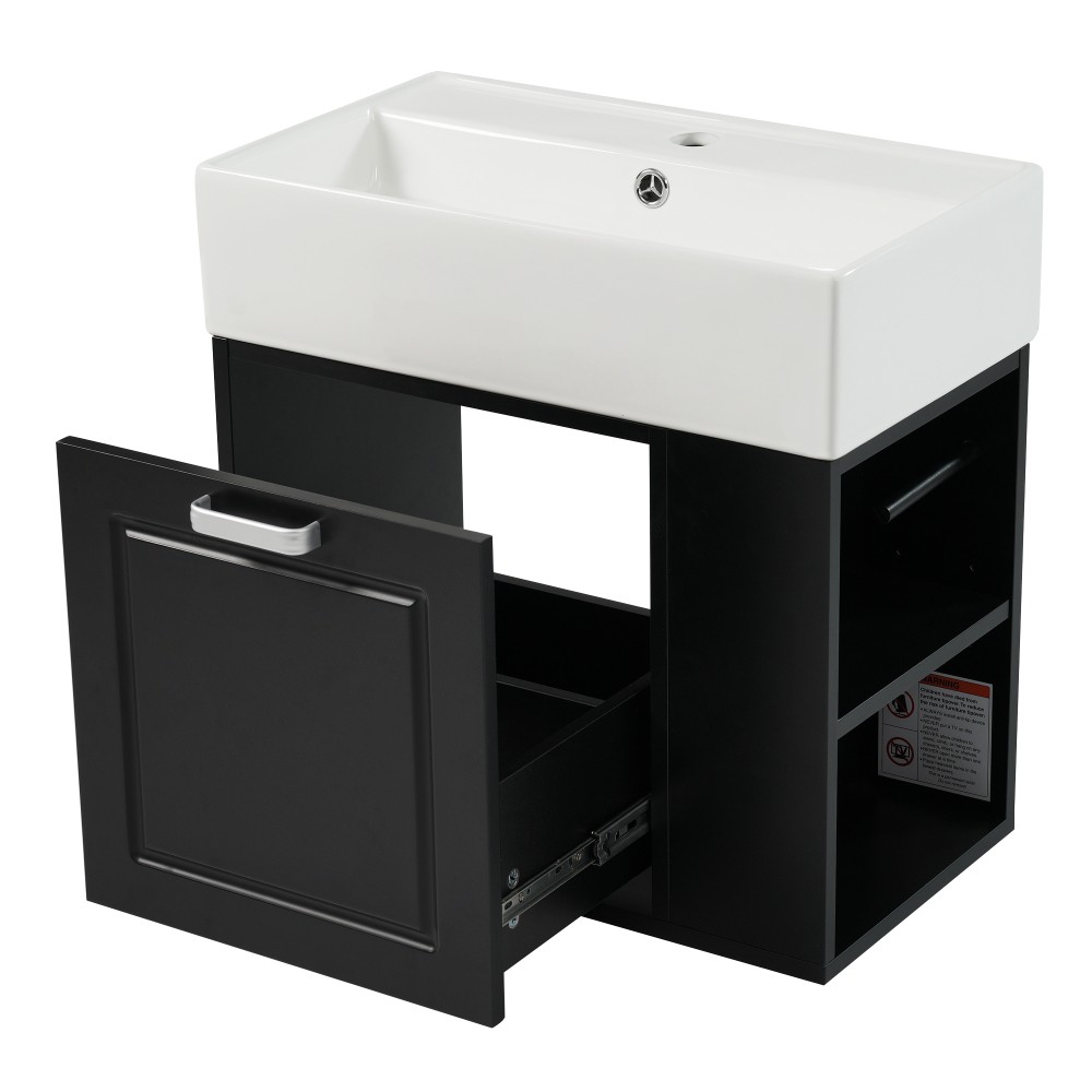 Wall-Mounted Bathroom Vanity with Sink Adjustable Shelves Soft-Close Mechanism