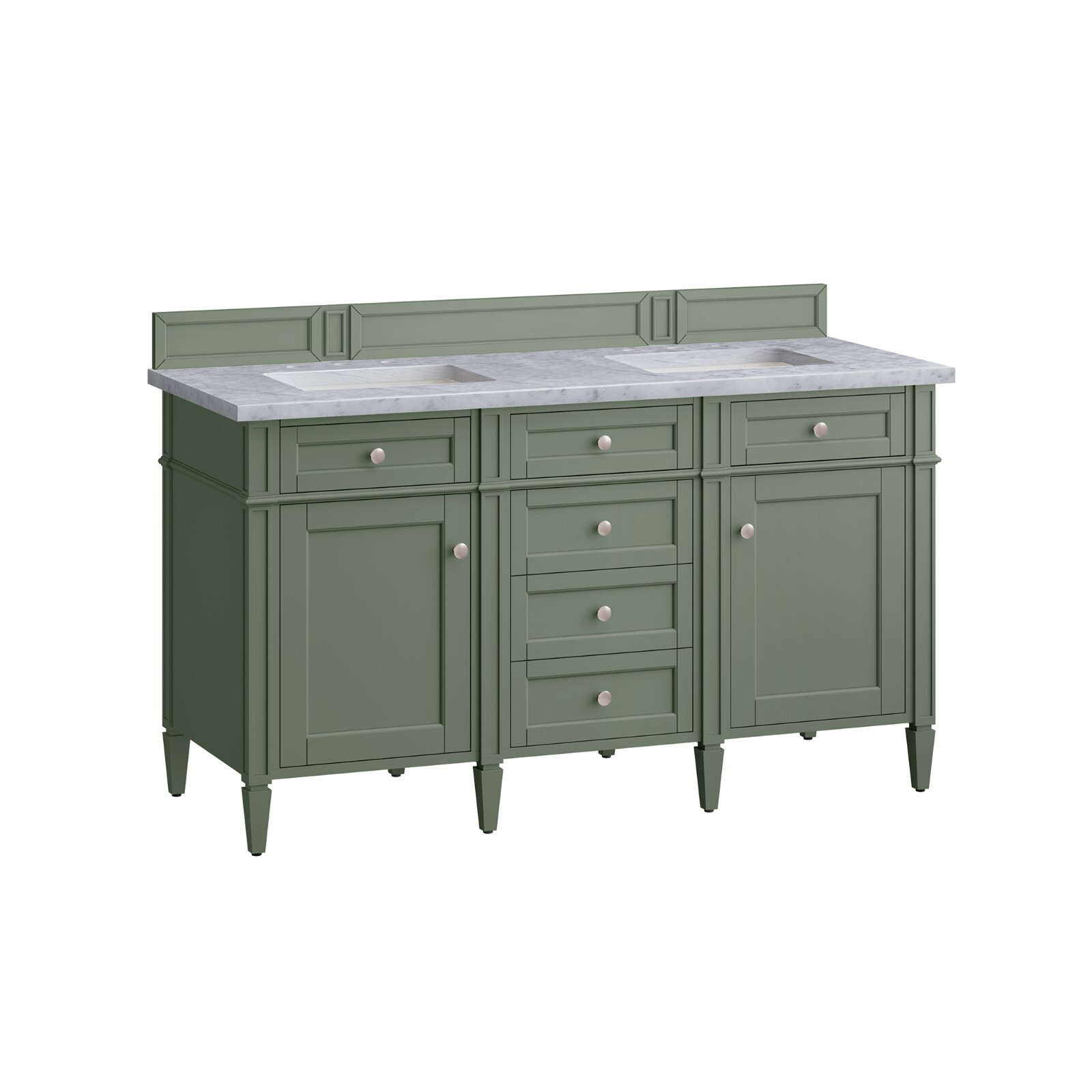 60″ James Martin Brittany Sage Green Double Bathroom Vanity + White Marble Top