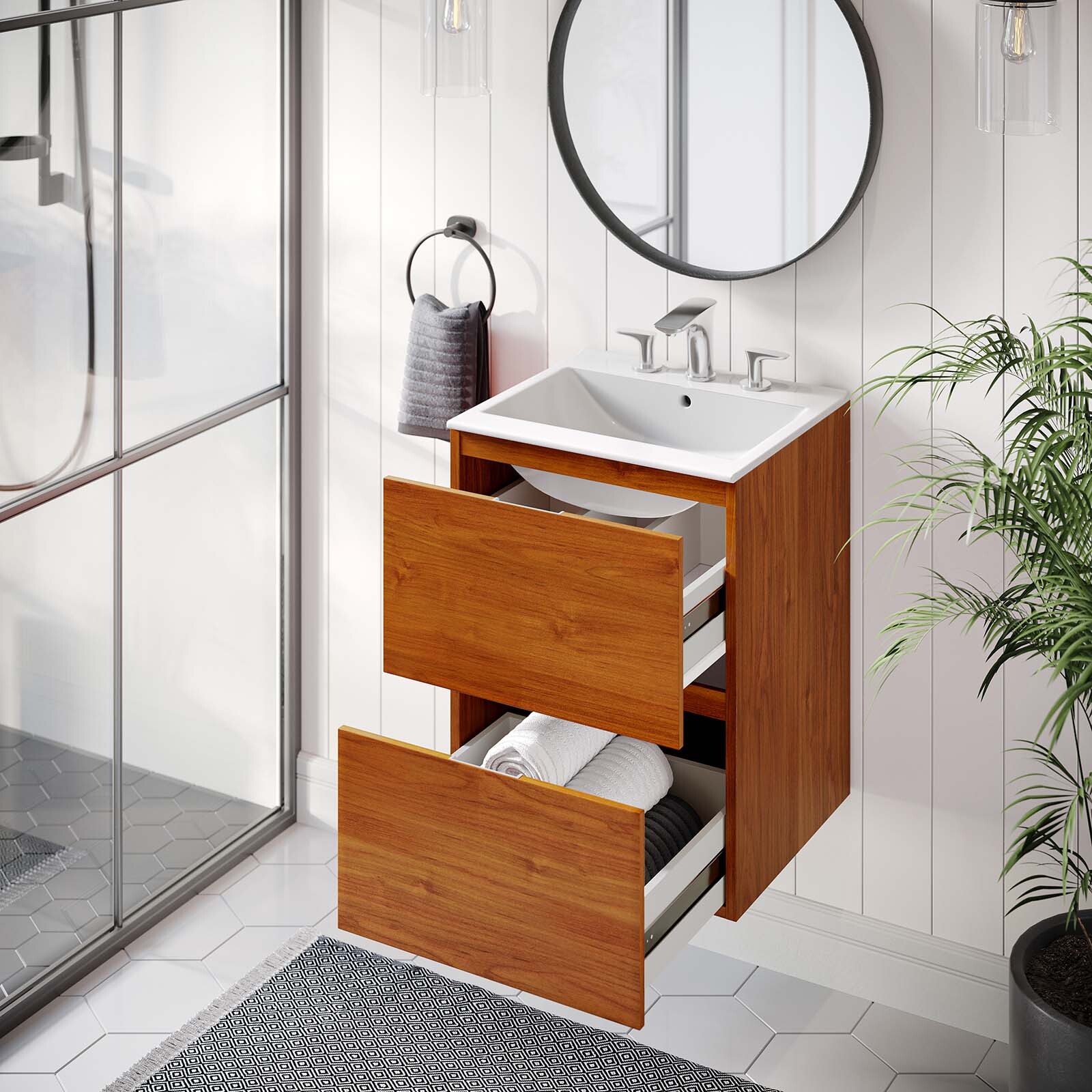 Modway Scenic 18″ Wall-Mount Bathroom Vanity in Cherry White