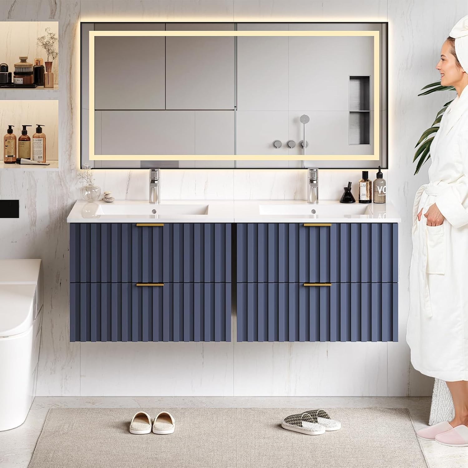 24 Inch Bathroom Vanity with Sink Combo Floating Bathroom Vanity with 2 Fluted