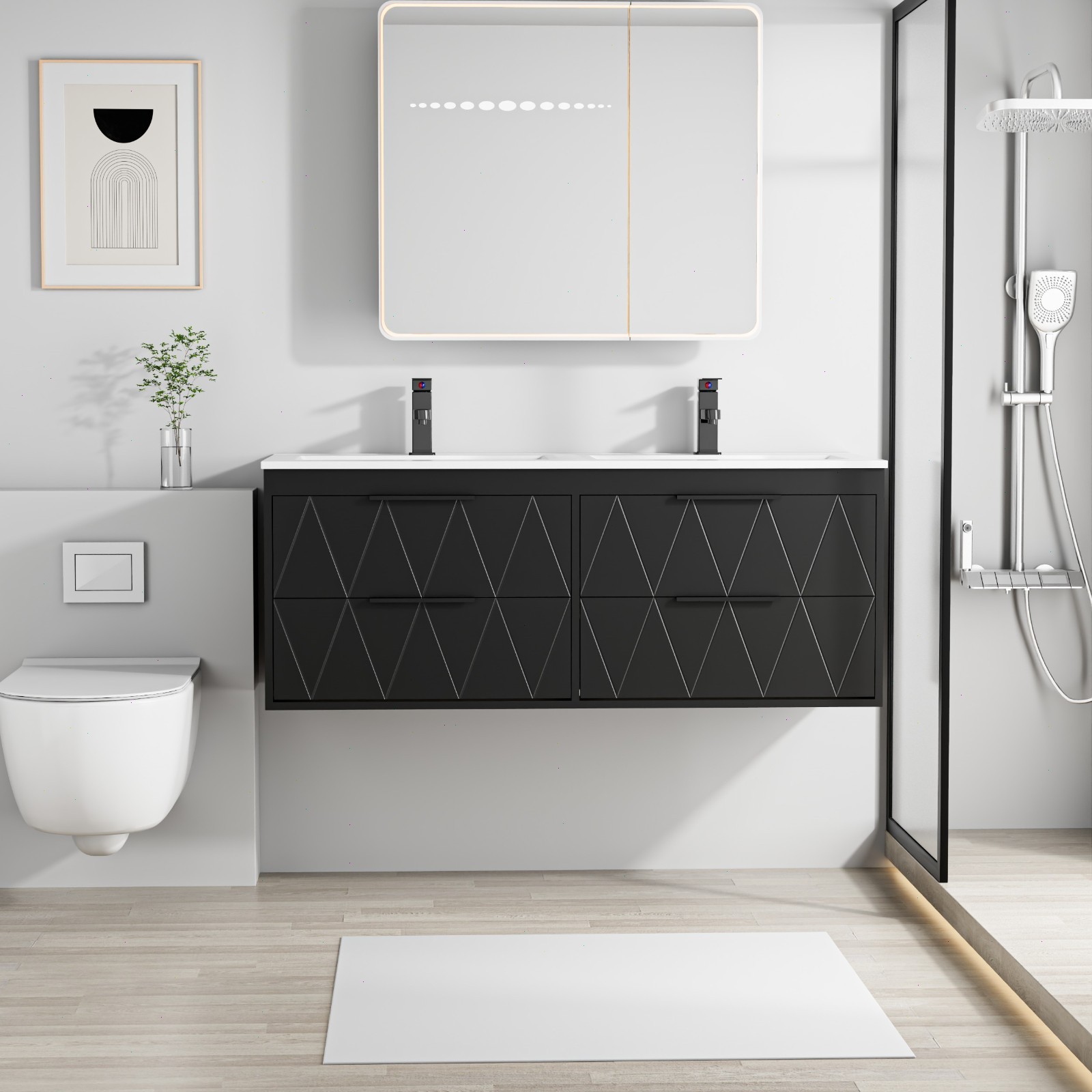 Eclife Wall Mounted Bathroom Vanity Cabinet with Sink Combo Faucet Drain