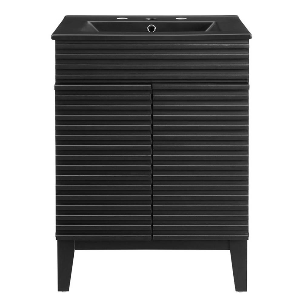 Pemberly Row Mid-Century Modern Wood Bathroom Vanity in Black