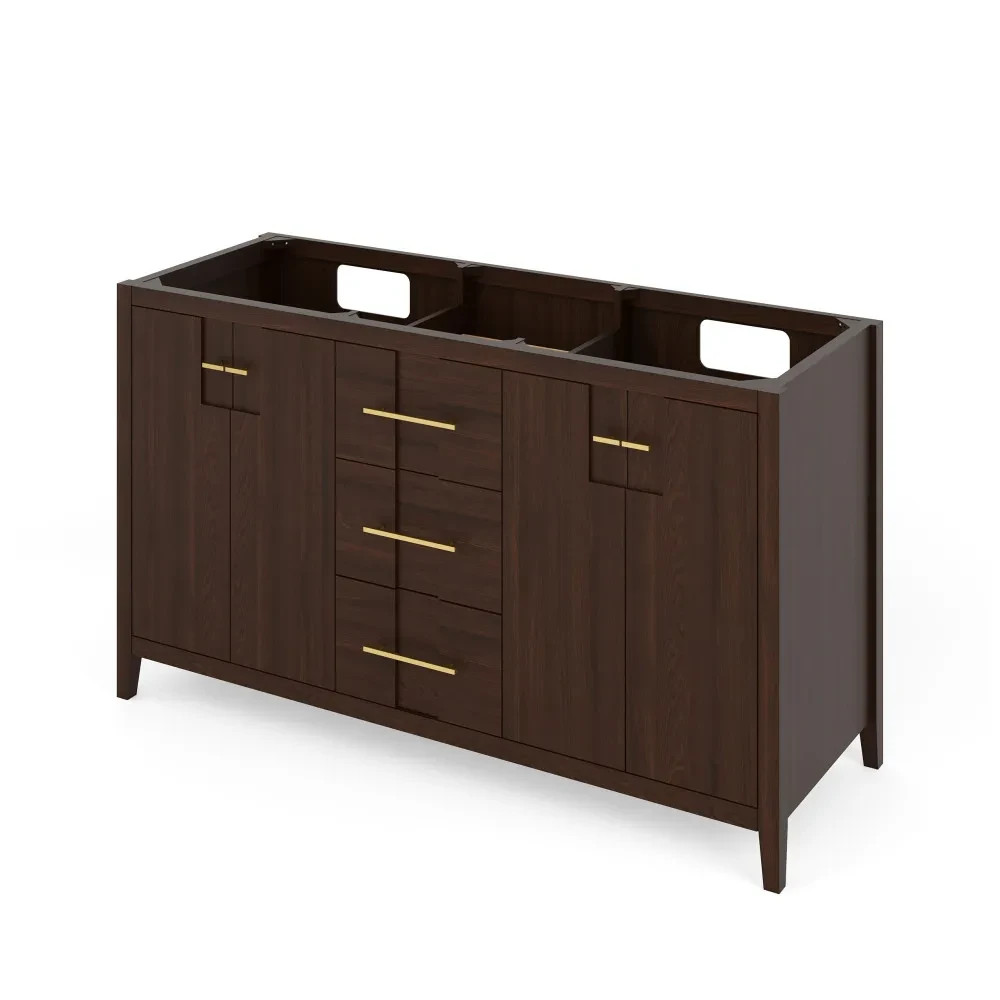 60″ Katara Dark Walnut Double Bowl Bathroom Vanity + Black Granite Countertop