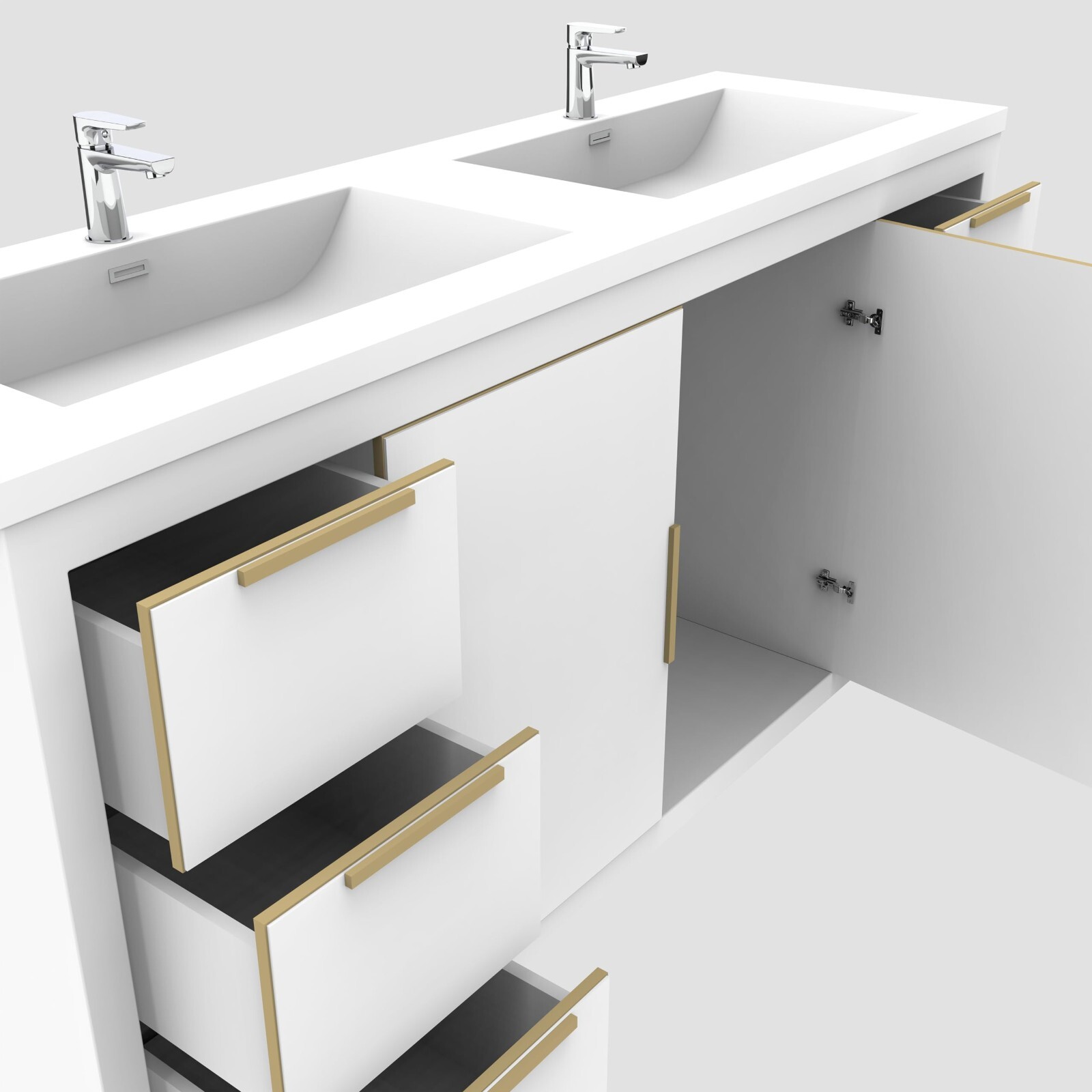 60″ Freestanding Bathroom Vanity Double Sink Storage Cabinet Soft Doors, Drawers