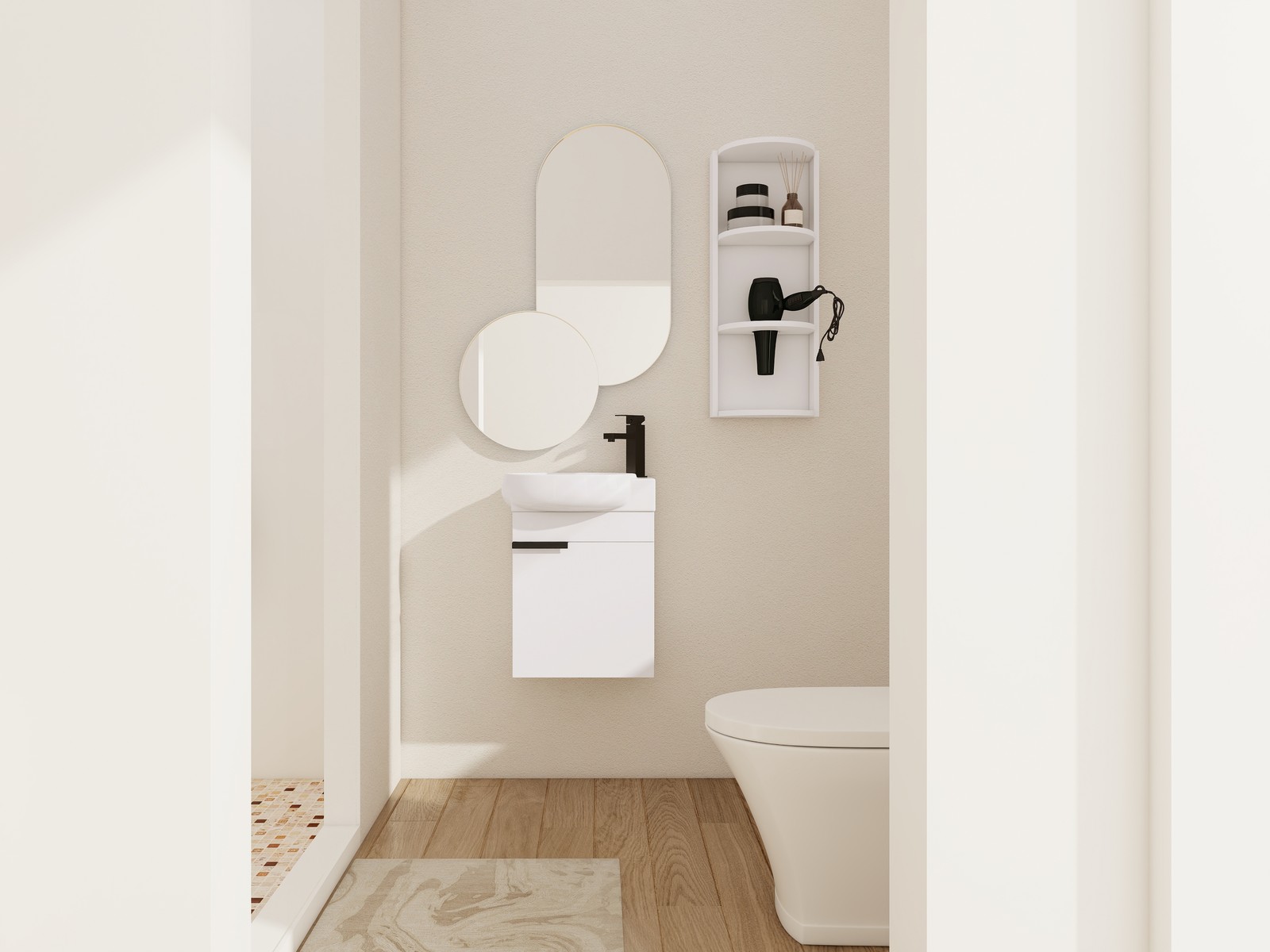 16″ Plywood Freestanding Bathroom Vanity Ceramic Sink Basin +Storage Rack White