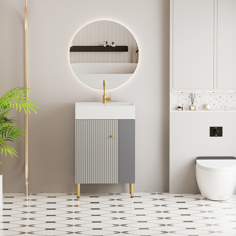 Matte Gray 21.6″ Bathroom Vanity with Ceramic Sink & Soft-Close Doors