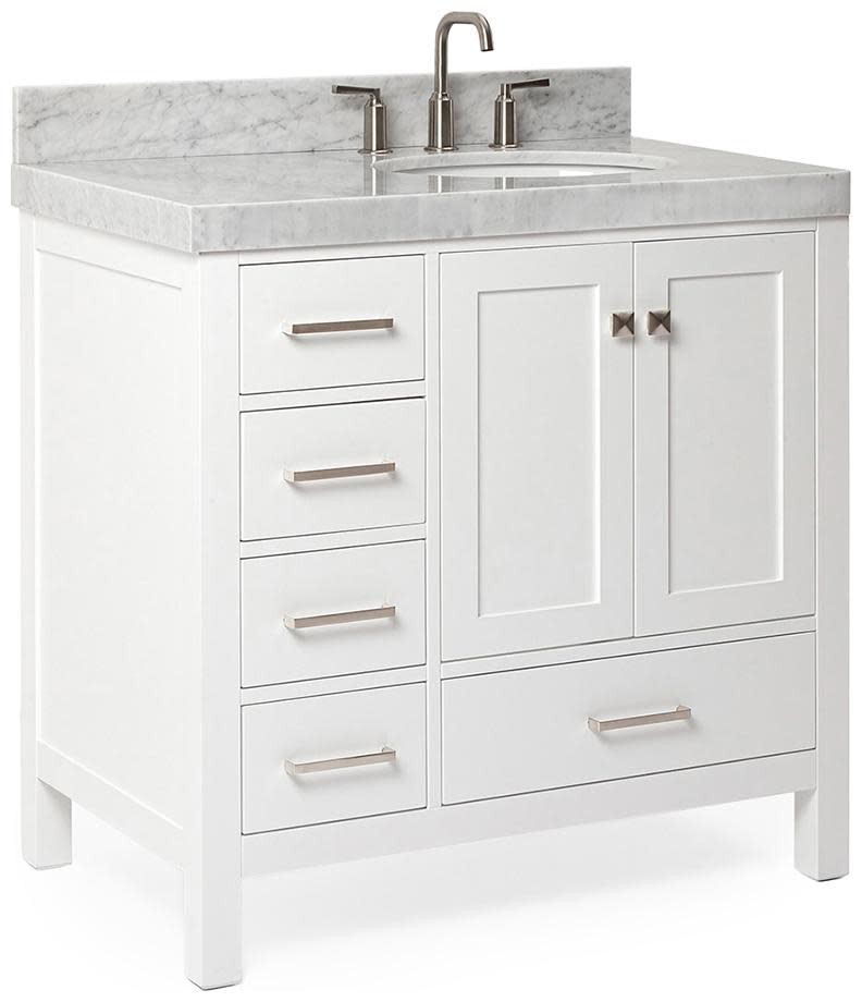Ariel A036SRCW5OVO Cambridge 36″ – White / Italian Carrara Marble Top / Brushed