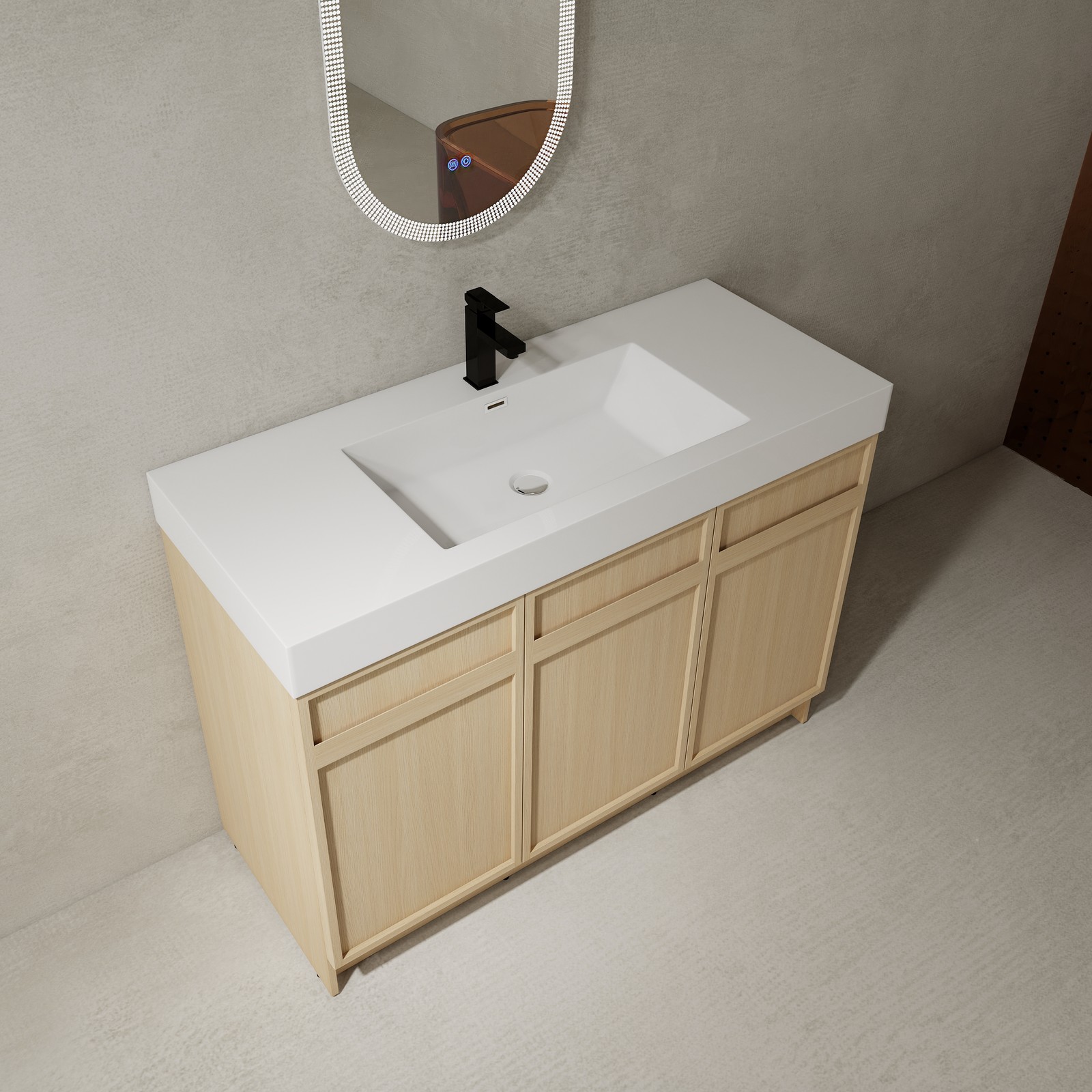 48inch Plywood Double Sink Bathroom Vanity Cabinet W/ 3 Doors White Resin Sink