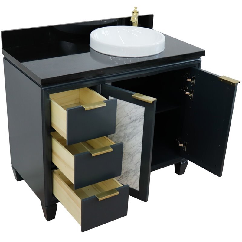 Trento Solid Wood Vanity with Right Round Sink in Gray/Black Galaxy