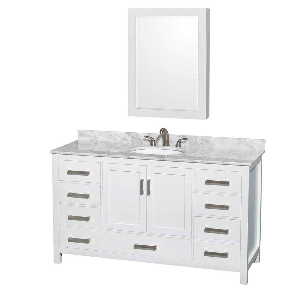 Wyndham Collection WCS141460SUNOMED Sheffield 60″ – White / White Carrara Marble