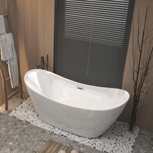 47″ Acrylic Freestanding Bathtub rectang,with 30” Bathroom Vanity with Top Sink