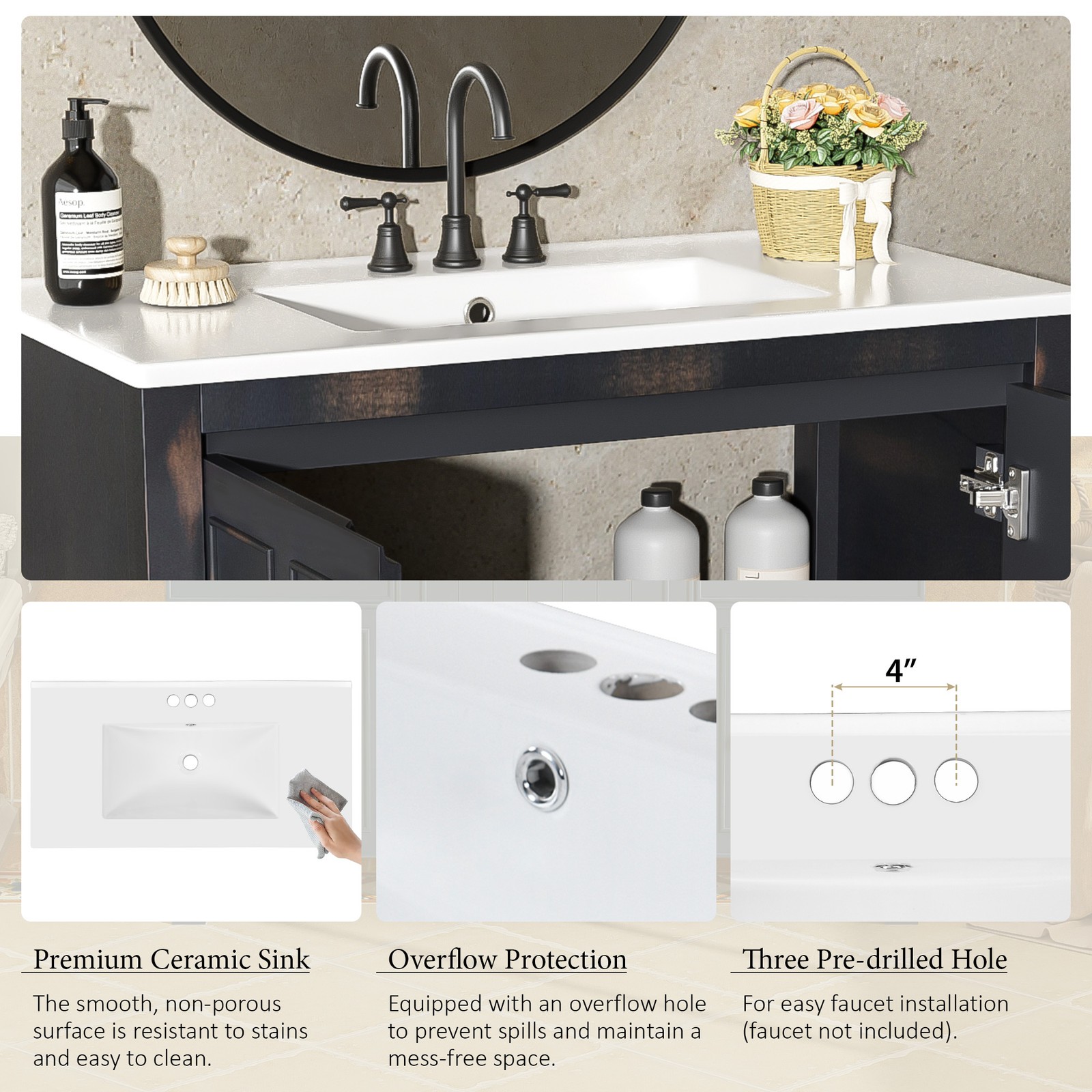 72″ Bathroom Vanity Set with Double Vanities (Separate), Double Ceramic Sinks