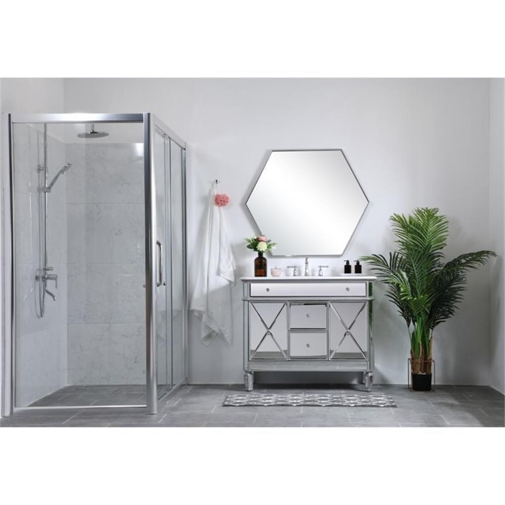 Elegant Decor Camille 42″ Single Marble Top Mirrored Bathroom Vanity in Silver