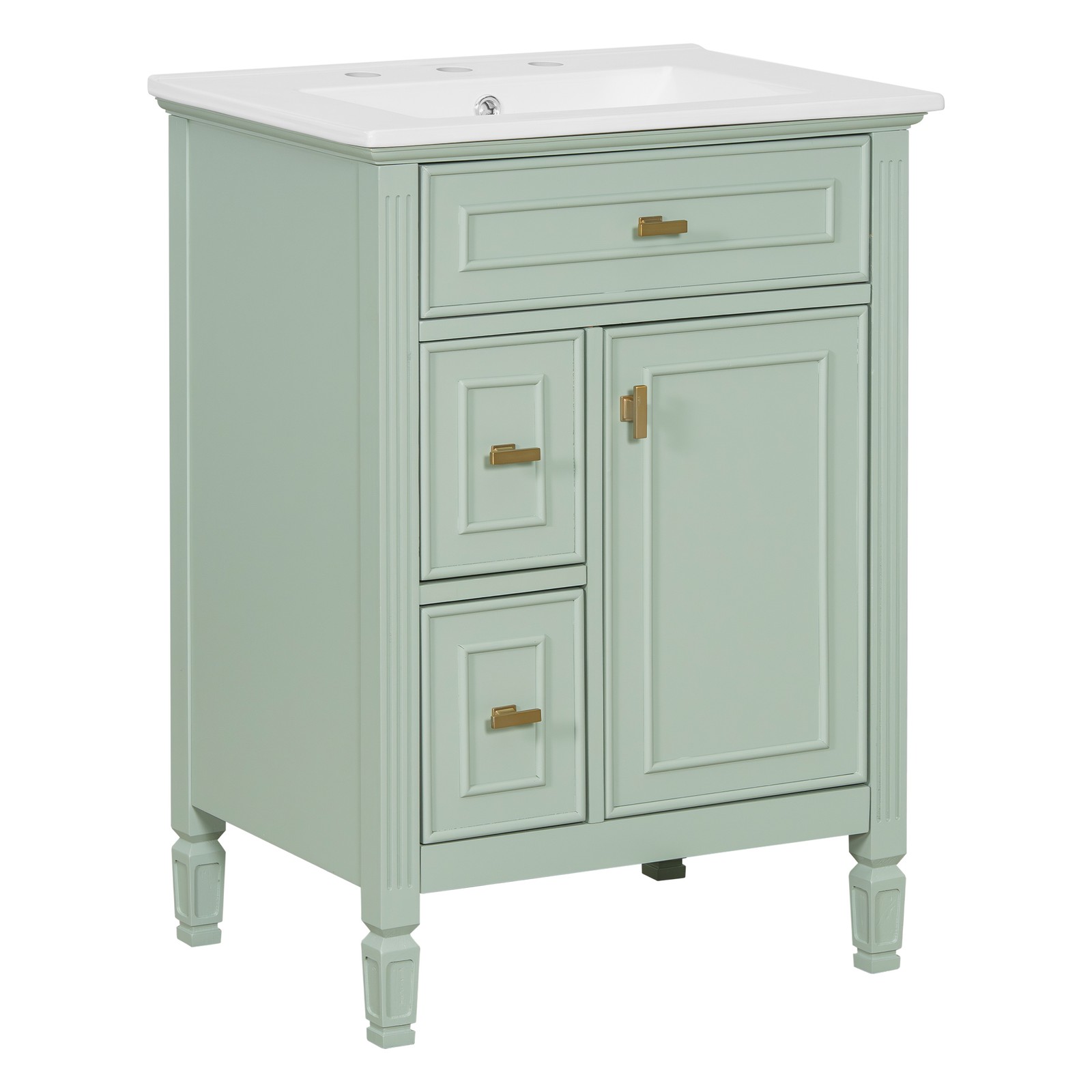 24″ Bathroom Vanity with Sink, Solid Wood & MDF Cabinet, Green