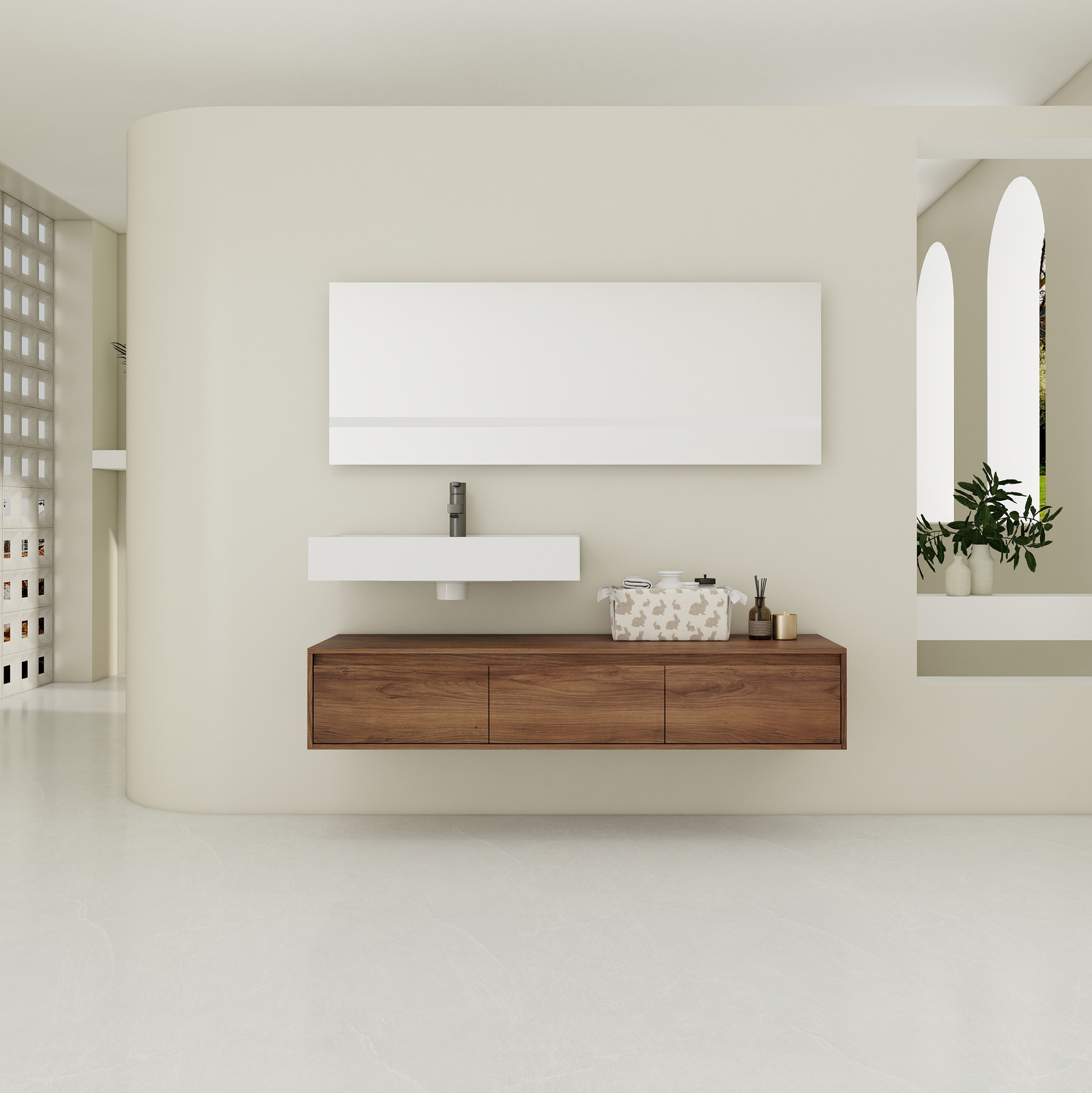 60 in Wooden Floating Wall-Mounted Bathroom Vanity W/ Single Resin Sink +Drawers