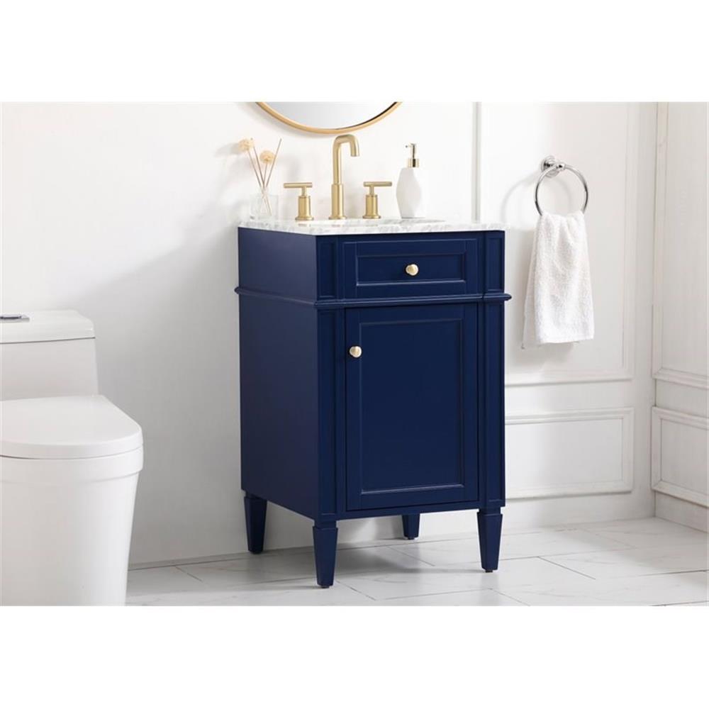Elegant Decor Park Avenue 21″ Metal MDF Marble Single Bathroom Vanity in Blue