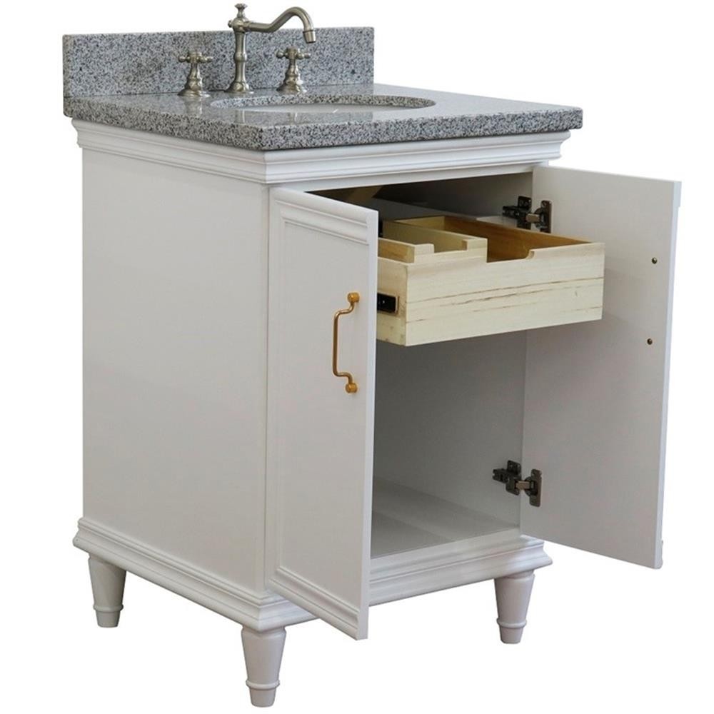 25 in. Single Wooden Vanity White with Gray Granite Oval Sink