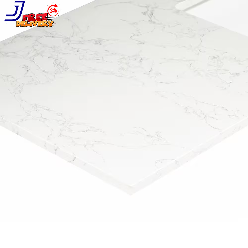 Ceres 61″ Engineered Stone Vanity Top in Grain White with Double White Sinks