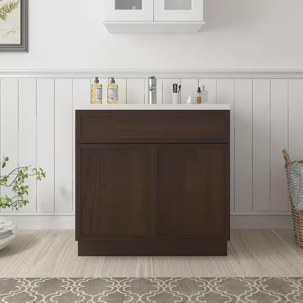 36 In. W X 21 In. D X 32.5 In. H 2-Doors Bath Vanity Cabinet without Top in Brow