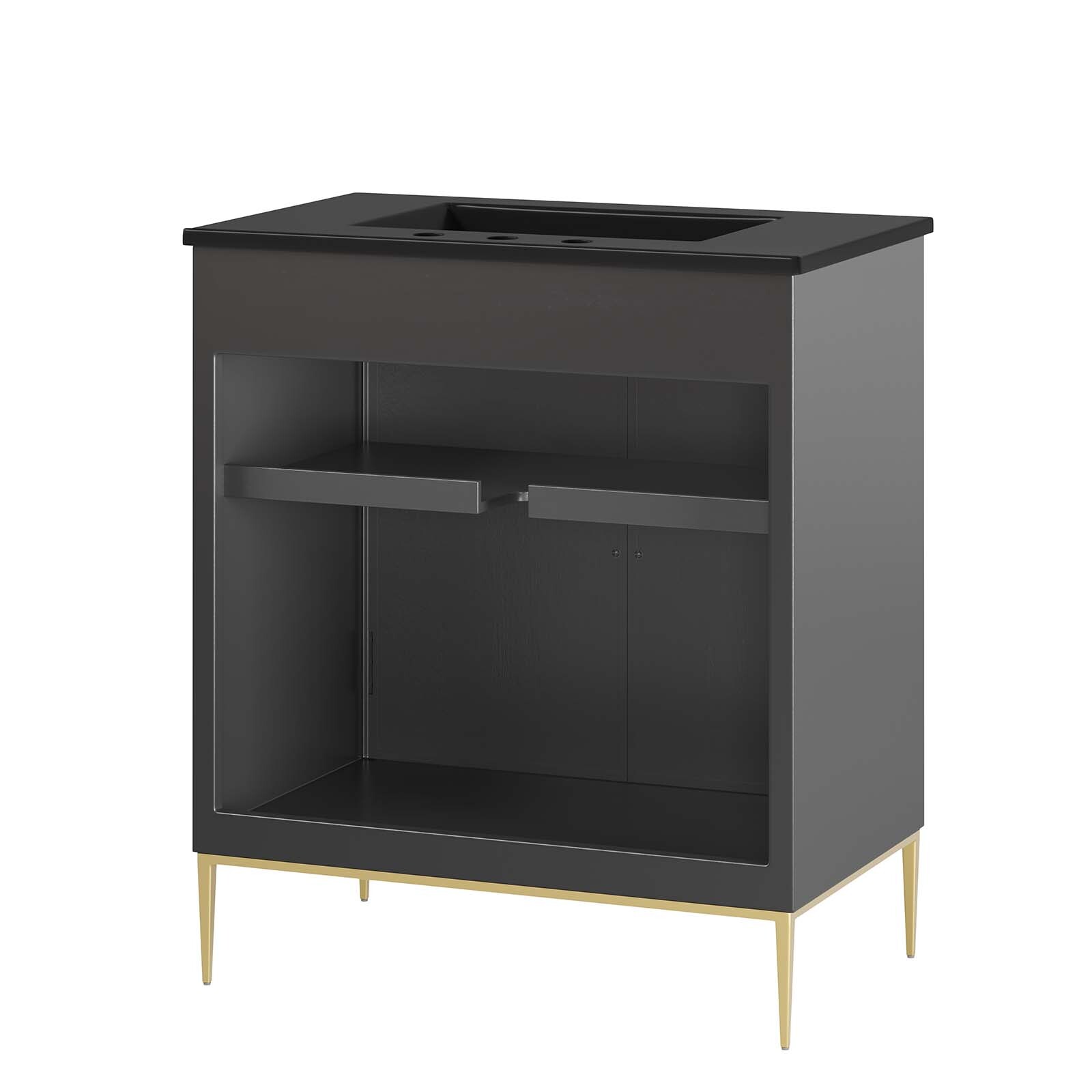 Modway Awaken 30″ Bathroom Vanity Cabinet in Black Black With Ceramic Sink Basin
