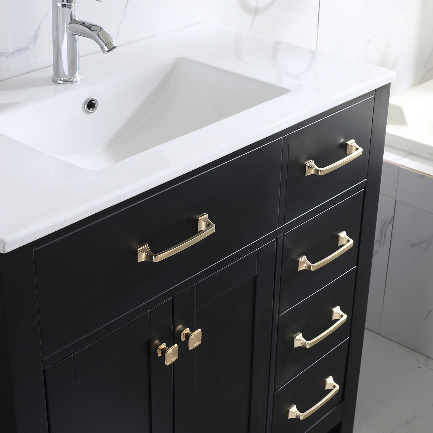 Undermount Ceramic Shaker 36″ Single Bathroom Vanity Set & Mirror Free Standing